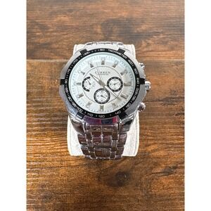 Curren M:8084 Mens Silver Stainless Steel Chronometer Watch White Dial Analog